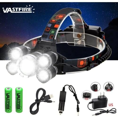 Most Powerful LED Headlight headlamp 5LED T6 Head Lamp Power Flashlight Torch head light 18650 battery Best For Camping, fishing