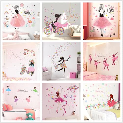 Fairy Girl Wall Stickers DIY Butterflies Flowers Wall Decor Decals for Kids Room Baby Bedroom Children Nursery Home Decoration