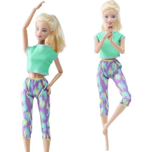 BJDBUS Newest Fashion Green Yoga Girl Doll Outfit Clothes for Barbie Doll Lattice Top Wear Accessories Kids Dollhouse Play Gifts