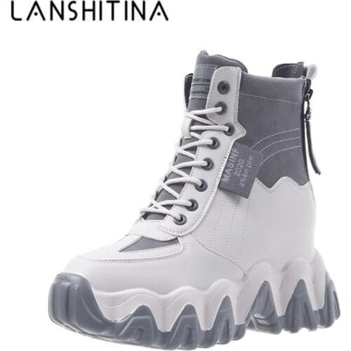 New Winter Boots Women High Platform Sneakers 7CM Height Increasing Ankle Boots Thick Sole Casual Fur Shoes Woman Chunky сапоги