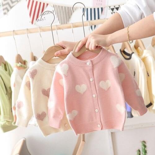 Autumn and winter baby girls cardigan 2-7 years old childrens sweater kids sweaters baby cardigan Love jacquard girls clothes