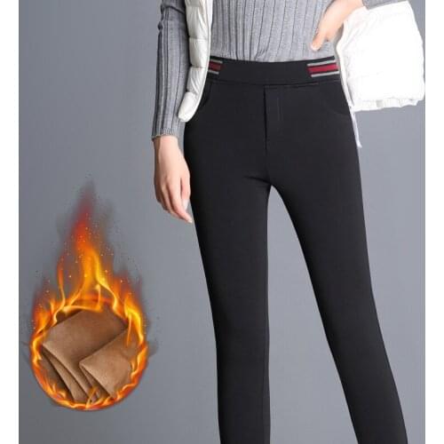Autumn and Winter Plus Size Pants Women Velvet Thick Warm Leggings Elastic High Waist Pencil Skinny Ladies Work Long Trousers
