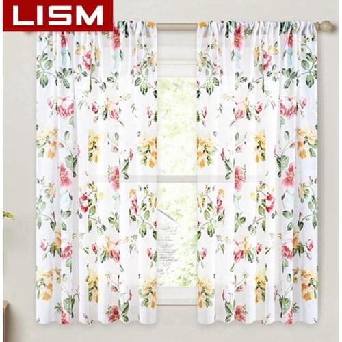 LISM Floral Printed Sheer Curtains for Living Room Flower Print Voile Curtain Window Sheer Tulle Drape for Bedroom Kitchen Panel