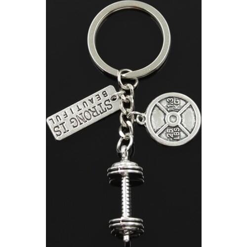 Dropshipping Body Building Barbell Dumbbell Strong Strength Keychain Silver Color Color Key Rings Fashion Jewelry Gift