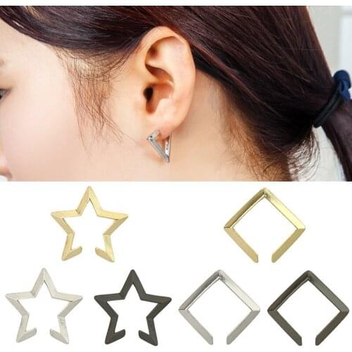 Meetvii Simple Star Triangle Square Clip Earrings for Women Punk Black Gold Silver Color Geometric EarCuff Ear Clips Jewelry