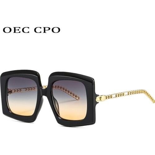 OEC CPO New Unique Black Square Sunglasses Women Oversize Crystal Frame Sun Glasses For Female Retro Shades Party Glasses UV400