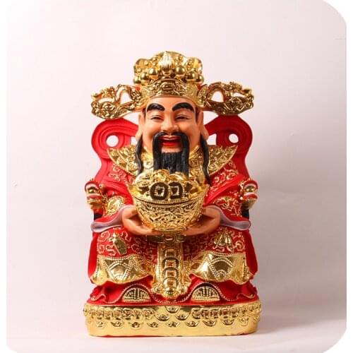 Buddha Statue of The God of Wealth 12/16/19 Inche Resin Open Smile Gold Ingot Red-clothed Home Gift Chinese Fengshui Ornament