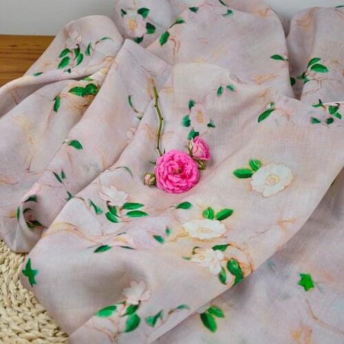 High quality ramie fabric Floral printing tissu High end robe dress pants shirt coat material