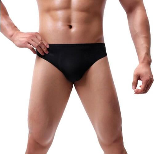 Mens Sexy Underpants Pure Color Breathable Patchwork Ice-silk Underwear Stretch Briefs Gay Underwear Cueca Masculina