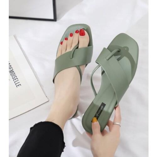 H44 High Quality Soft PU Leather Clip Toe Women Slippers Summer Square Toe Sandals Stiletto Heels Ladies Dress Shoes