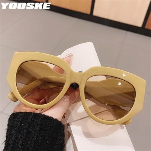 YOOSKE Oversized Vintage Sunglasses Men Women Luxury 2021 Cat Eye Sun Glasses Female Fashionable Style Eyeglasses UV400 Mirror