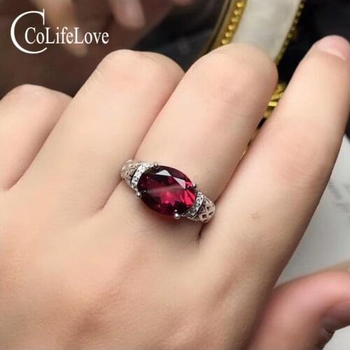 CoLife Jewelry Natural Garnet Ring for Daily Wear 8mm*10mm Natural Garnet Silver Ring 925 Silver Garnet Jewelry gemstone ring