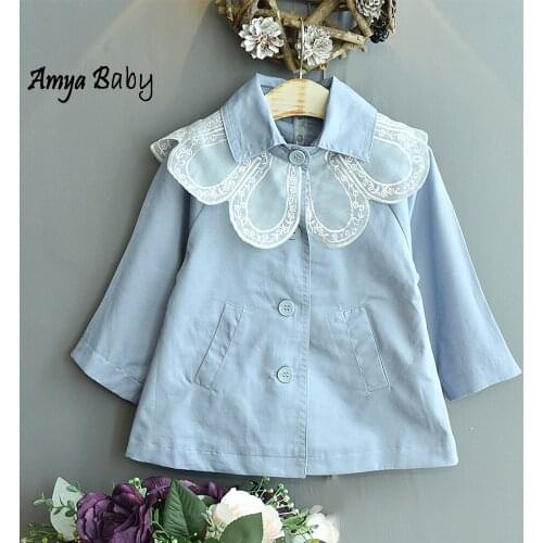 Tooderl Girl Trench Coat Turn-Down Collar Solid Color Spring Autumn Kids Jackets Birthday Children Outwear