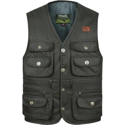 Men Multi Pocket Button Vest For Summer Fashion Cargo Photographer Work Black Green Male Sleeveless Jacket 3 Colors Waistcoat