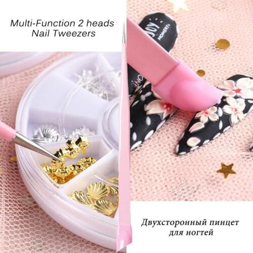 1Pcs Double Head Nail Tweezers Silicone Pressing Head for Sticker Rhinestones Picker Clip Eyelash Extension Makeup Nail Art Tool