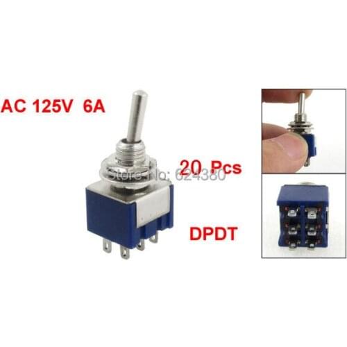 1 Pack ( 20 Pcs / Lots ) X AC 125V 6A ON/OFF Two 2 Position Lock DP2T DPDT 2P2T Toggle Switch 6 Pin 6mm Threaded Wholesale