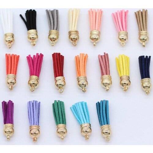10p Multi-color Gold Color Caps 38MM Suede Leather Tassel DIY Keychain Pendant Purl Bag Decoration Jewelry Finding charms Tassel
