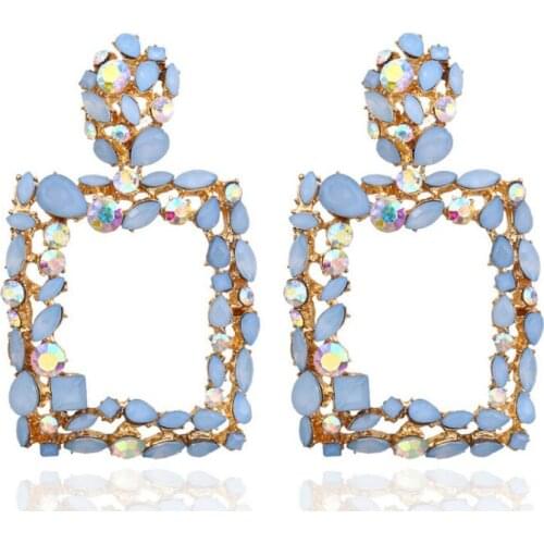 2021 New Bohemian Style Alloy Exaggerated Earrings Zircon Set Geometric Square Earrings for Woman Eardrop Ear Stud Jewelry