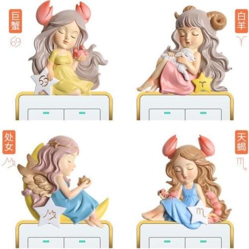 3D Cute Girl Socket Switch Wall Sticker Resin for Home Decor Lovely Animal Stickers Removable Protection Bedroom Home Decor
