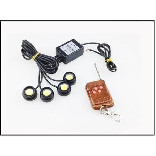 4 Eagle Eye White LED Lamp Wireless Remote Control Emergency Warning Strobe Grille Light Auto Tail Brake Light