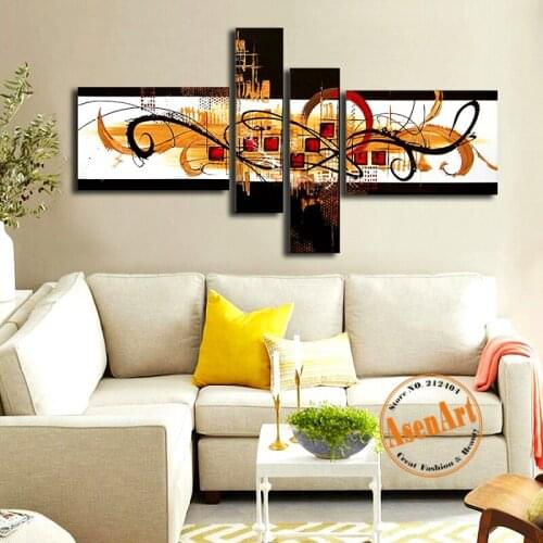 4pcs White and Black Wall Art Set 100% Hand Painted Abstract Oil Painting Modern Canvas Oil Painting for Living Room No Frame