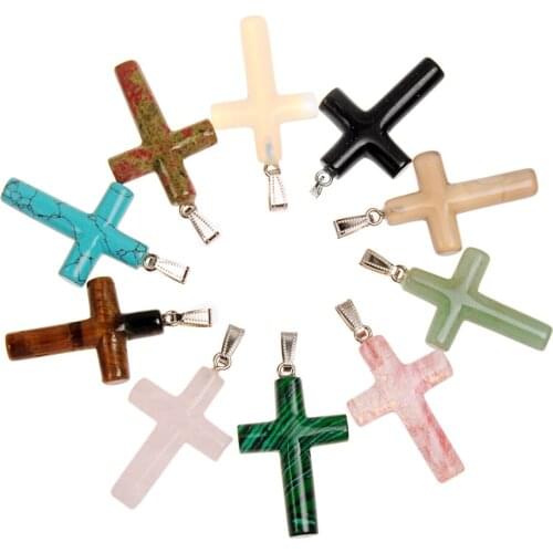 6pcs Hot Sale Bulk Cross Pendants Natural Stone Mix color Aventurine Necklace Pendants For Jewelry Making Chakra Pendulum Amulet