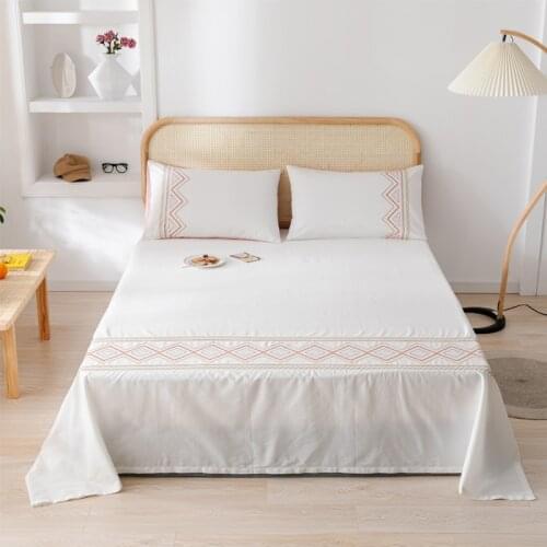 60s satin cotton twill bed sheets embroidered geometric 100% Cotton Sheets 3 Piece Bedding Set Queen