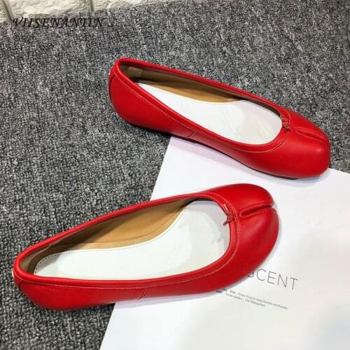 Breathable Leather Split Toe Shoes Flat Shallow Shallow Mouth Ballet Womens Shoes Single Shoes Horseshoe Trotters Shoes