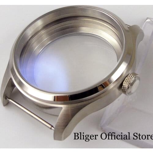 Mechanical Hand Winding 46mm Watch Case for ETA 6487 6498 Movement Mineral Glass Pineapple Crown