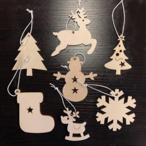 7Patterns Christmas Items Laser Die Cutting Wooden Veneer Engrave Wood Shape Decoration Pendant DIY Crafts Household Supplies