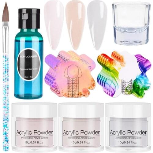 Nail Art Crystal Powder Tool Set Transparent Crystal Nail Carving Flower Powder Nail Liquid System Clear Dip Acrylic Powder Kit