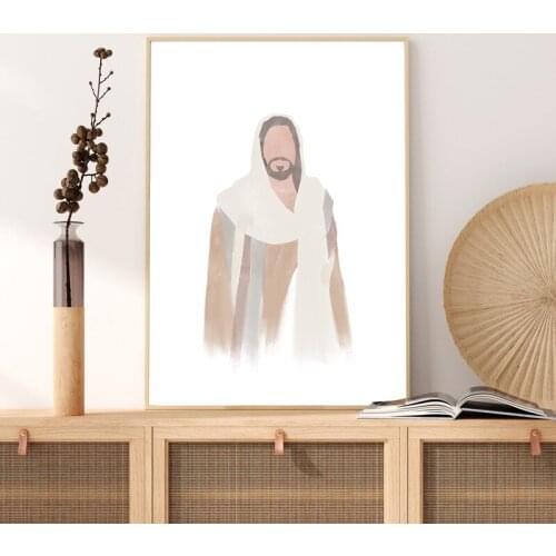 Jesus Watercolor Painting Picture Christ Wall Art Canvas Print Abstract Poster Christian Gift Living Room Interior Wall Decor