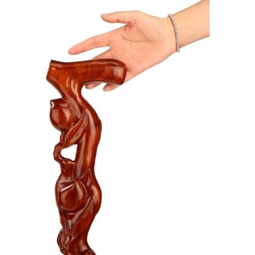 A mahogany wood carved old cane Peach-Shaped Mantou rose wood wood stick slip old birthday