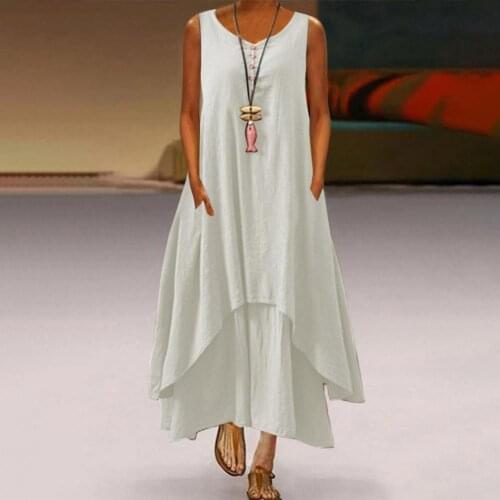 Summer Dress Plus Size Floral Print Irregular Hem Women Buttons Round Neck Dress Womens Clothing Sleeveless Beach Maxi Dresses