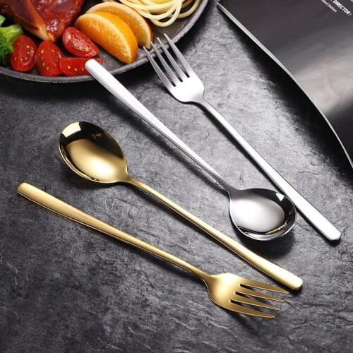 2PCS 304 Stainless Steel Spoon Fork Long Handle Dinner Spoon Fork Watermelon Ice Cream Coffee Spoon Fruits Dessert Serving Fork