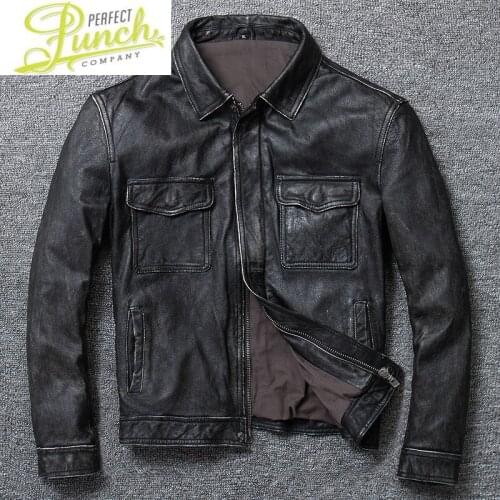 Leather Jacket Real Cow Coat for Men Style of Vintage Smart Casual Short Plus Sized Spring and Autumn 2021 U1790