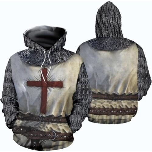 Medieval Costume Knights Templar Oversize Hoodies 3d Print Mens Sweatshirts Hip Hop Style Clothes Pullover Hoodie Jacket 5XL