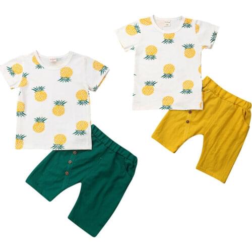 New Arrivels Toddler Kids Baby Boys Pineapple Clothes Summer Casual T Shirt Tops Shorts Outfits Set