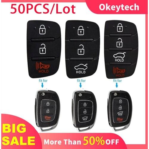 Okeytech 50PCS/Lot Flip Folding Remote Car Key Shell Case Rubber Key Button Pad For Hyundai HB20 SANTA FE IX35 IX45 3/4 Buttons