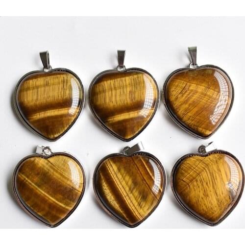 Wholesale 6pcs/lot 2020 New good quality Romantic silver plated natural stone heart shape pendants 30mm for jewelry making free