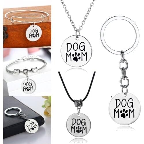 Lovely Dog Mom Necklaces Cute Pet Paw Print Round Pendant Necklaces Family Women Mom Mommy Mama Mothers Birthday Gifts Jewelry