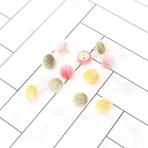 TUTU 5pcs/box cute Hairball Cork Board Safety Colored Push Pins Thumbtack Venonat paper clip Office School Accessories H0379