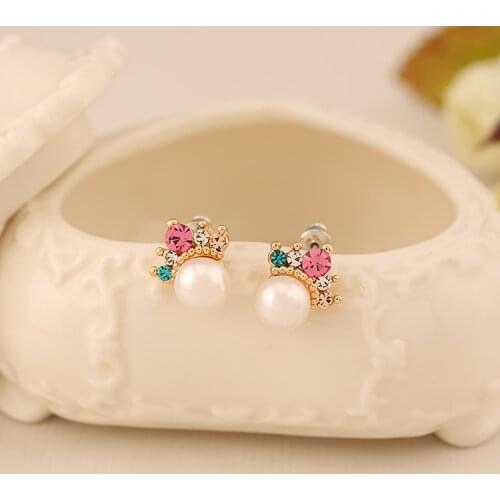 Multicolor square crystal inlay Gold-color Rhinestone stud earrings & womens fashion jewelry for party wedding