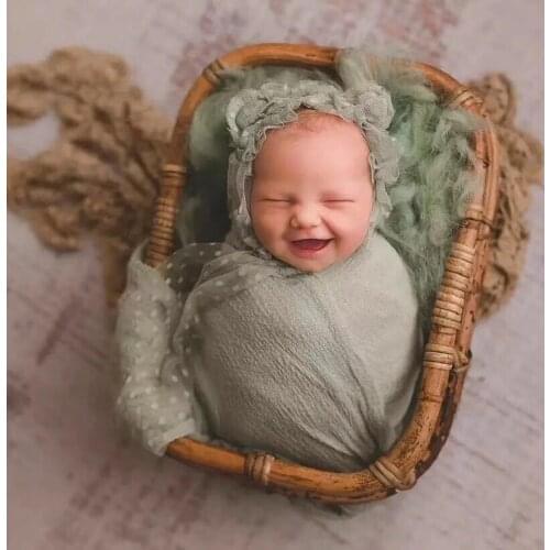 Baby Props Vintage Woven Rattan Basket Newborn 100 Days Photography Props Basket Baby Posing Sofa Bed Baby Photography Basket