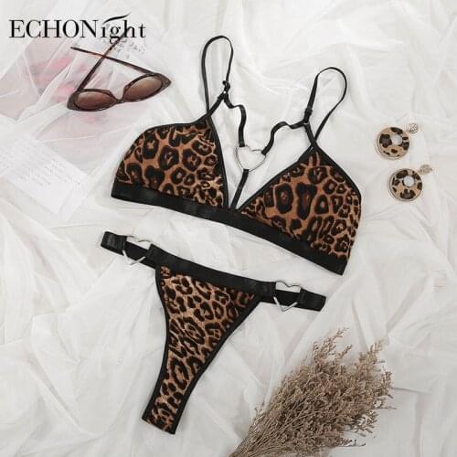 Echonight Leopard Lingerie Sexy Underwear Set Women Love Lingerie Set Lenceria Womens Panties Set Sexy Women Thongs Lingeries