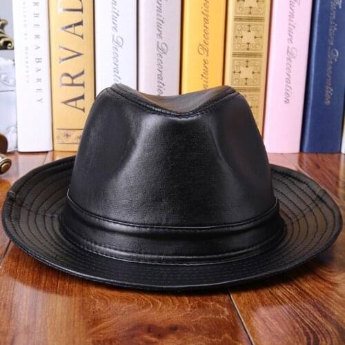New Arrival Sheepskin Leather Hat Male Fashion Fedoras Genuine Leather Cap Adult Fashion Cowboy Hat 3 Colors B-7242