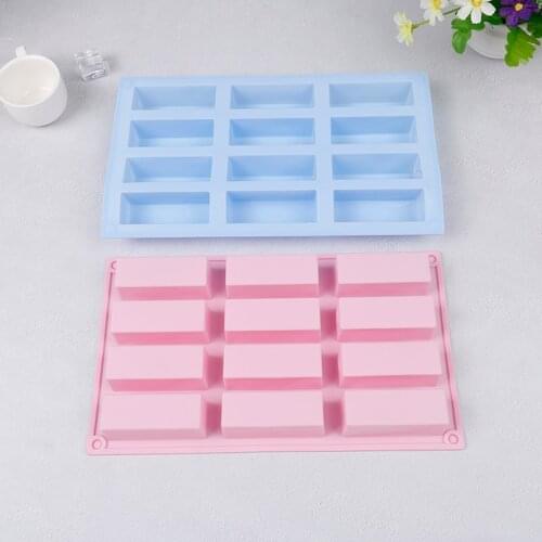 12Cavity Rectangle Shaped Silicone Mold Fondant Chocolate Mold Soap Mould Biscuit Cookie Baking Pan Kitchen Bakeware Accessories