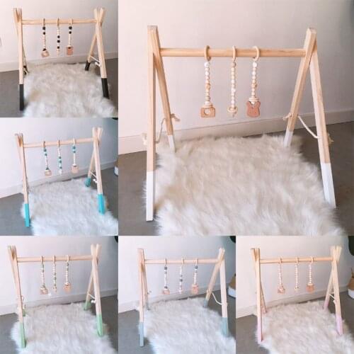 Nordic Style Cartoon Solid Wood Baby Kids Gym Ftness Rack Children Room Deco Toys with Ornaments Pendant Infant Clothes Frame