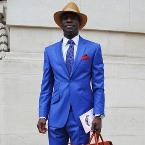 TPSAADE Latest Coat Pants Designs Royal Blue Men Business Suits Slim Fit Skinny 2 Pieces Prom Men Casual Suit (Jacket + Pants)