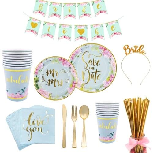 Bride To Be party Disposable Tableware Mr Mrs Wedding Decoration Table Team Bridal Shower Bachelorette Party plate cup Supplies